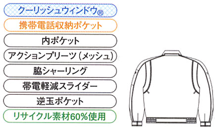  【A-3361】 通気量 10倍!体内温度 3℃ダウン!帯電防止素材の夏用 作業服 長袖ブルゾン(男女ペア作業服) [コーコス]