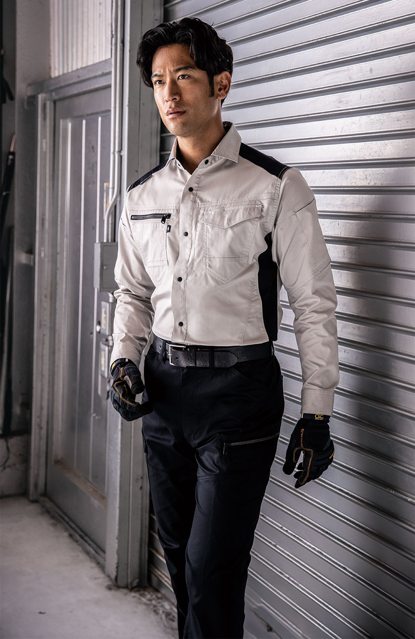 【AG-3088】【次世代素材が織りなす強度とストレッチ性がアジャストする逸品】ストレッチ長袖シャツユニセックス【UNIFORM BOOKコーコス】