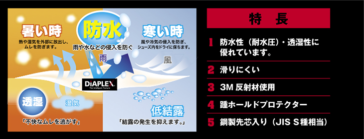 【AZ56380】 防水性と透湿性に優れたディアプレックス素材を使用したセーフティシューズ [アイトス]