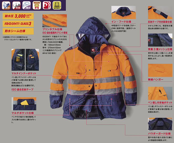  【AZ8960】 ISO20471クリア　高視認性作業服 防水防寒コート [アイトス]