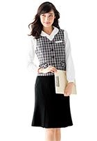 SET80 【FV36135 + FS4569】 ピンクxグレーの清楚なチェックで品の良さをアピール!事務服 ベストスーツ(マーメイドプリーツ) [nuovo]